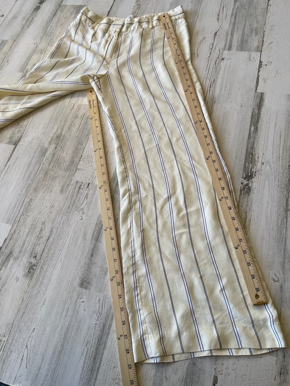Derek Lam Light Yellow Wide-Leg Pants with Black & White Pinstripes SZ 8 EUC - Picture 4 of 15